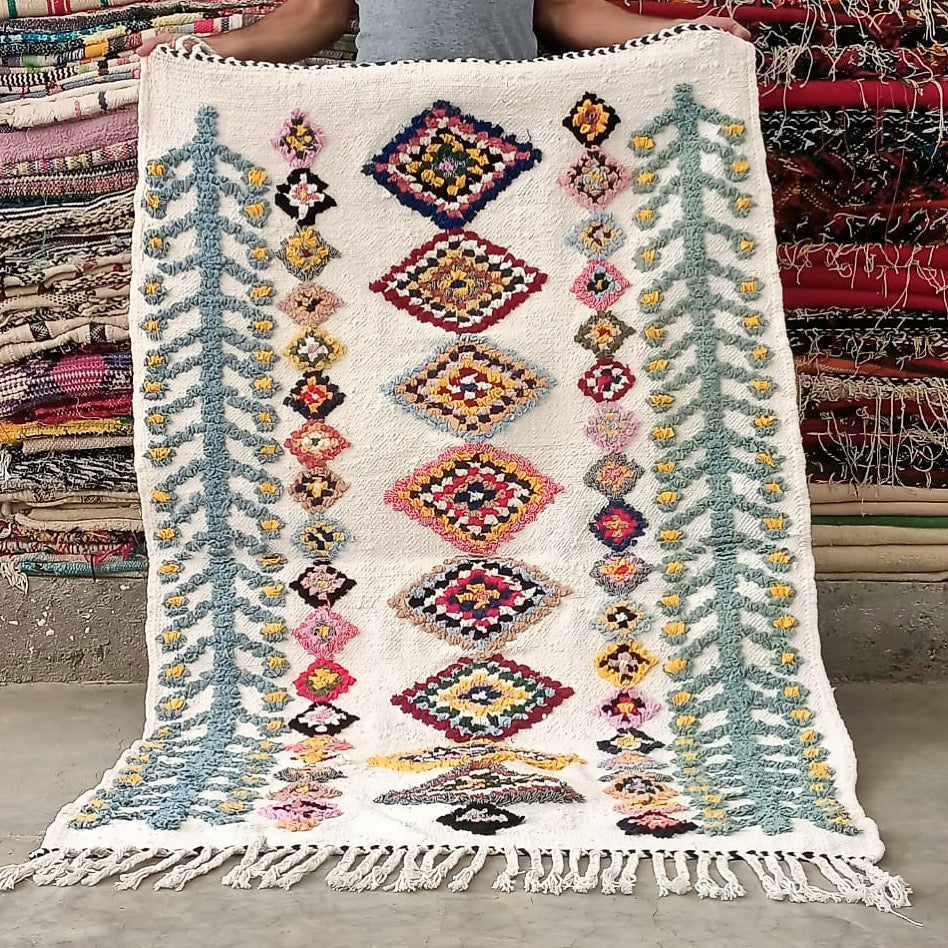 Tapis Béni Ouarain Neuf tissé sur un Kilim Neuf Ice 6