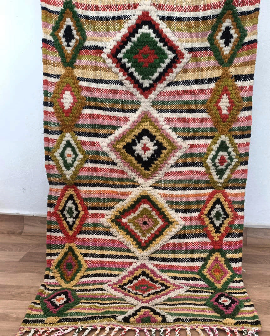 Tapis Boucherouite Neuf tissé et brodé sur un Kilim Neuf Du Love 2