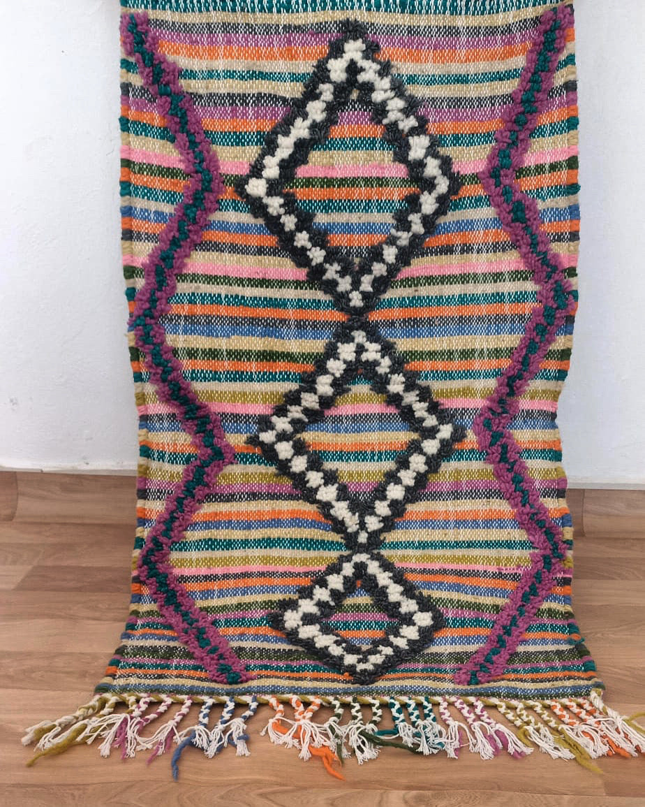 Tapis Boucherouite Neuf tissé et brodé sur un Kilim Neuf Du Love 3