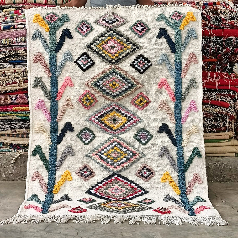 Tapis Béni Ouarain Neuf tissé sur un Kilim Neuf Ice 2