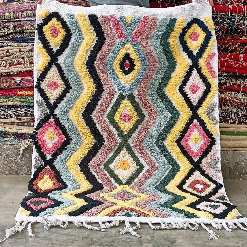 Tapis Beni Ouarain Neuf tissé sur un Kilim Neuf Ice 1