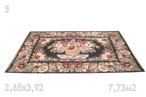 Kilim Moldavie Laine Ancien Fleurs