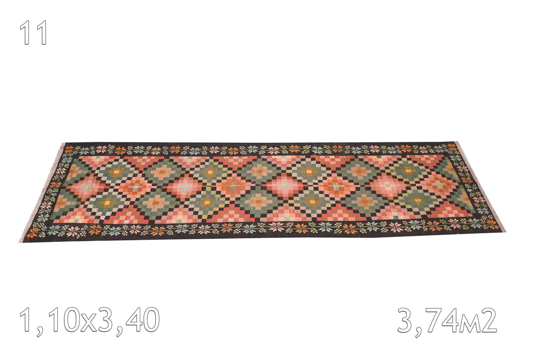 Tapis kilim De Moldavie Tissé en Laine Ancien Motif Floral