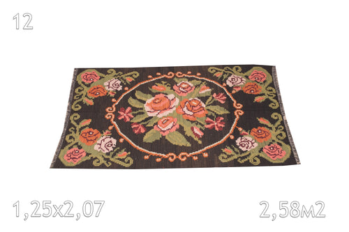 Kilim De Moldavie Laine Bouillie Vintage Fleurs