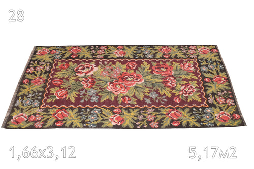 Kilim Moldave Laine Bouillie Ancien Motif Floral