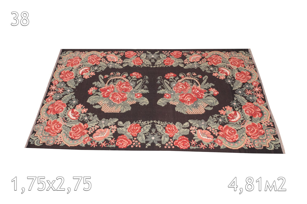 Tapis Moldavie Laine Ancien Motif Floral