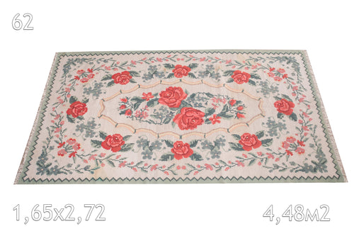 Kilim Moldavie Tissé en Laine Vintage Fleurs