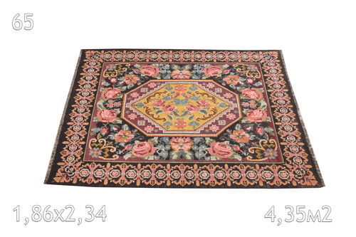 Tapis Bessarabie Laine Bouillie Ancien Motif Floral