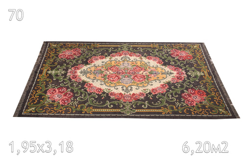 Tapis Moldavie Tissé en Laine Ancien Fleurs