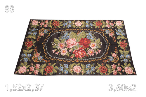 Kilim Moldavie Laine Bouillie Ancien Fleurs