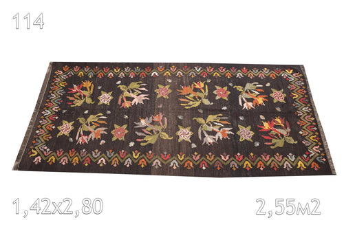 Tapis kilim Moldave Laine Bouillie Ancien Fleurs