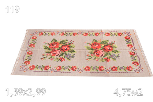 Kilim Bessarabie Tissé en Laine Ancien Motif Floral