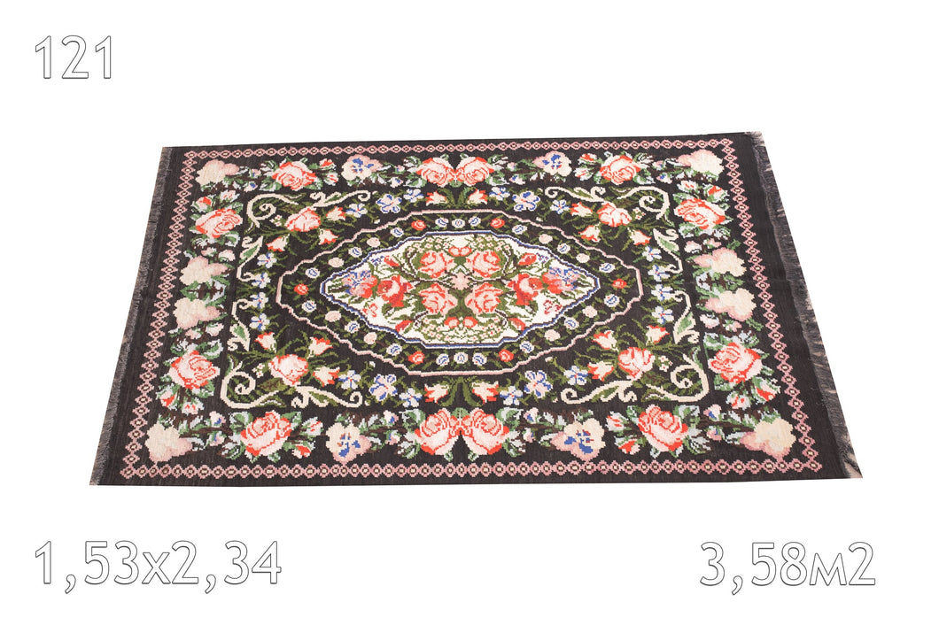 Kilim De Moldavie Tissé en Laine Vintage Motif Floral