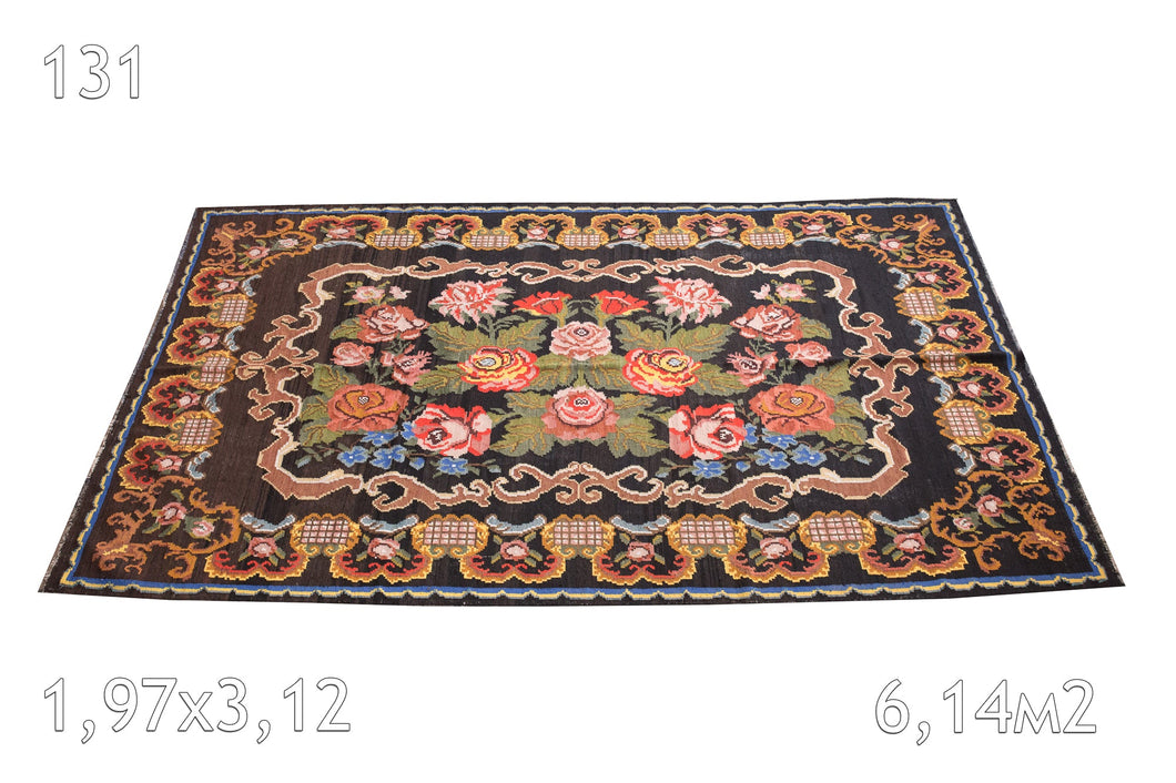 Kilim Moldavie Laine Vintage Fleurs