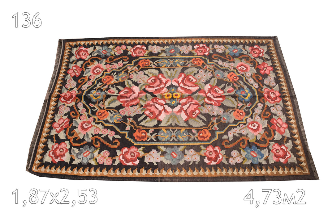 Tapis kilim Moldavie Laine Bouillie Ancien Motif Floral