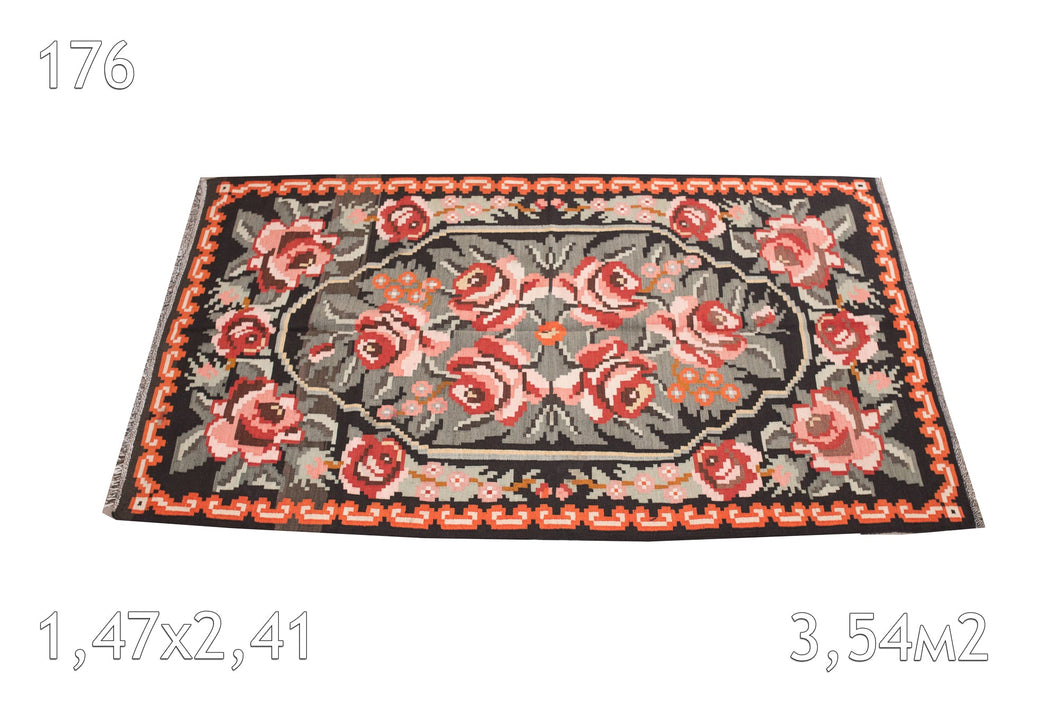 Kilim De Moldavie Laine Bouillie Vintage Fleurs