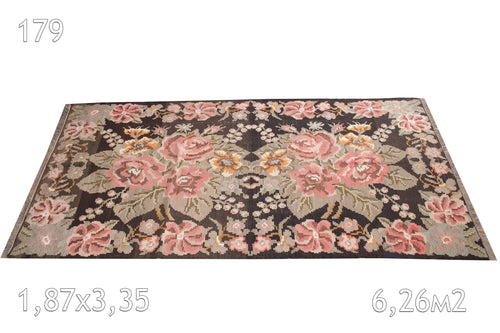 Kilim Bessarabie Laine Ancien Fleurs