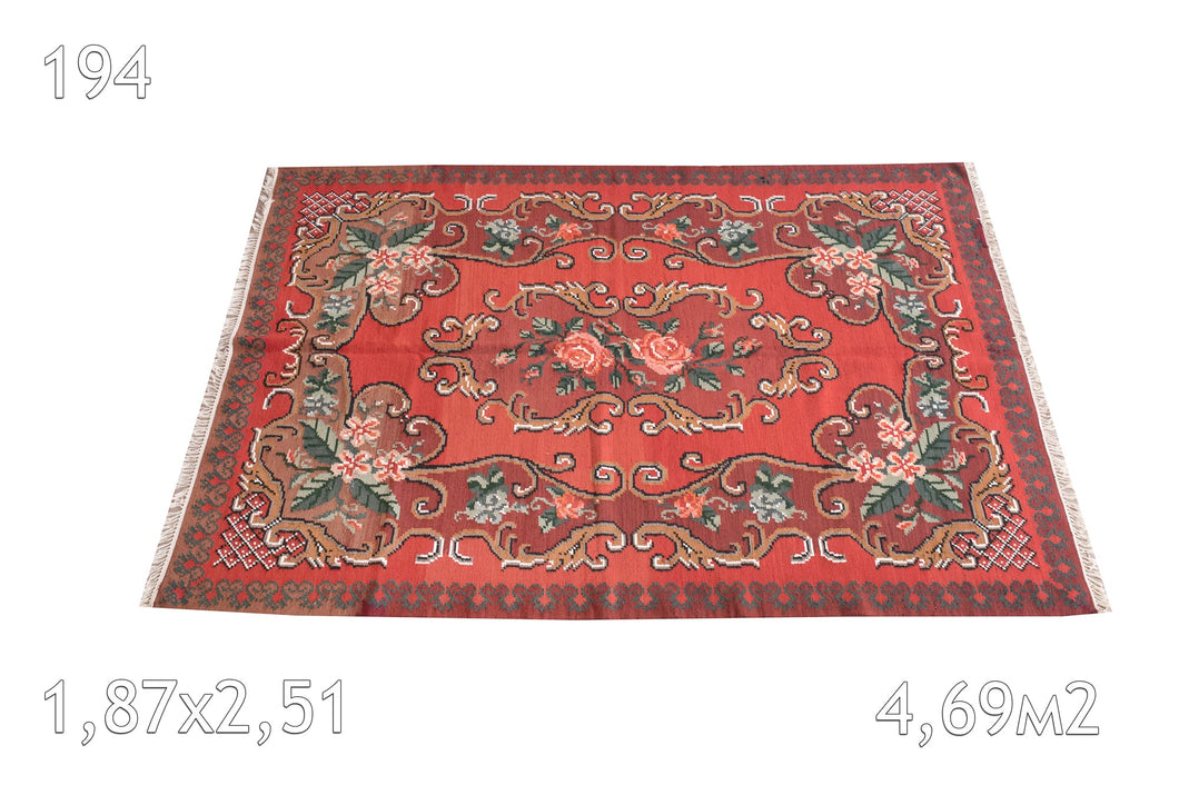 Tapis kilim Moldavie Tissé en Laine Vintage Fleurs