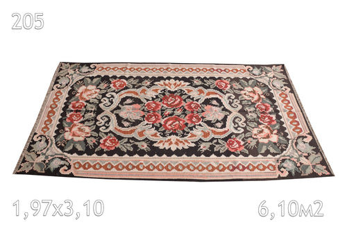 Tapis Moldavie Laine Bouillie Vintage Motif Floral