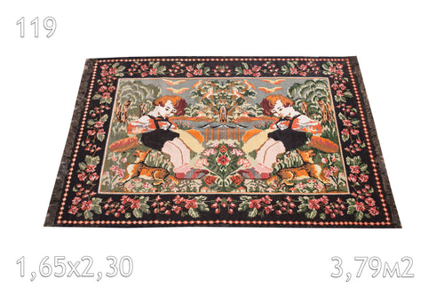 Tapis Bessarabie Laine Bouillie Ancien Motif Floral