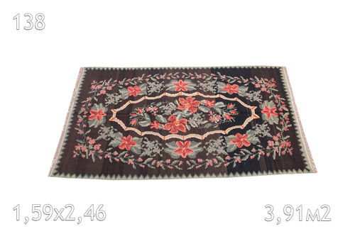 Tapis kilim De Moldavie Tissé en Laine Ancien Fleurs