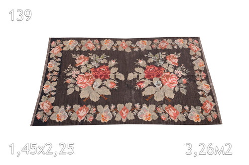 Kilim Moldavie Tissé en Laine Ancien Fleurs