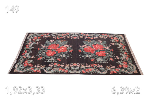 Tapis kilim De Moldavie Laine Bouillie Vintage Motif Floral