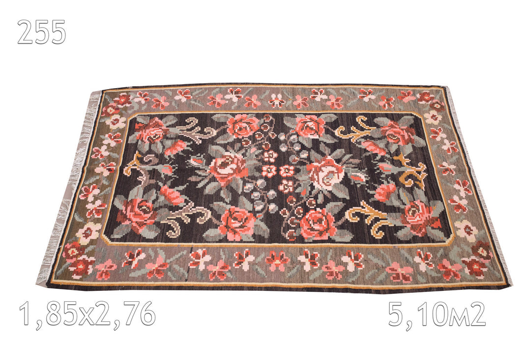 Kilim De Moldavie Laine Ancien Motif Floral