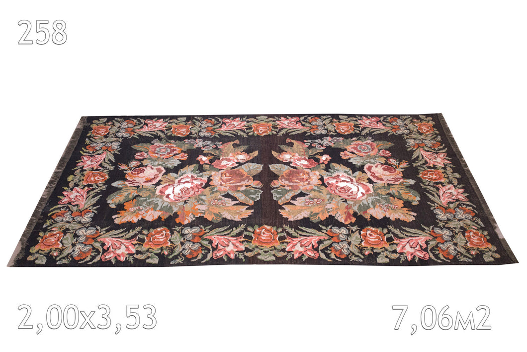 Kilim Moldavie Tissé en Laine Ancien Fleurs