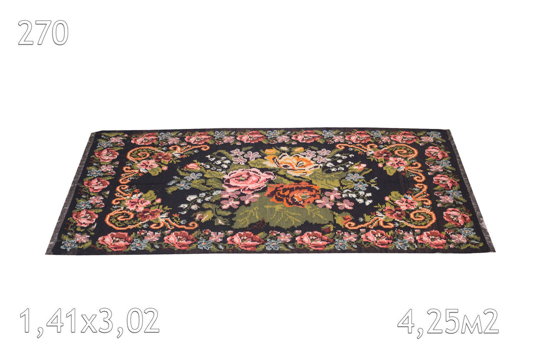 Kilim Bessarabie Laine Bouillie Vintage Fleurs