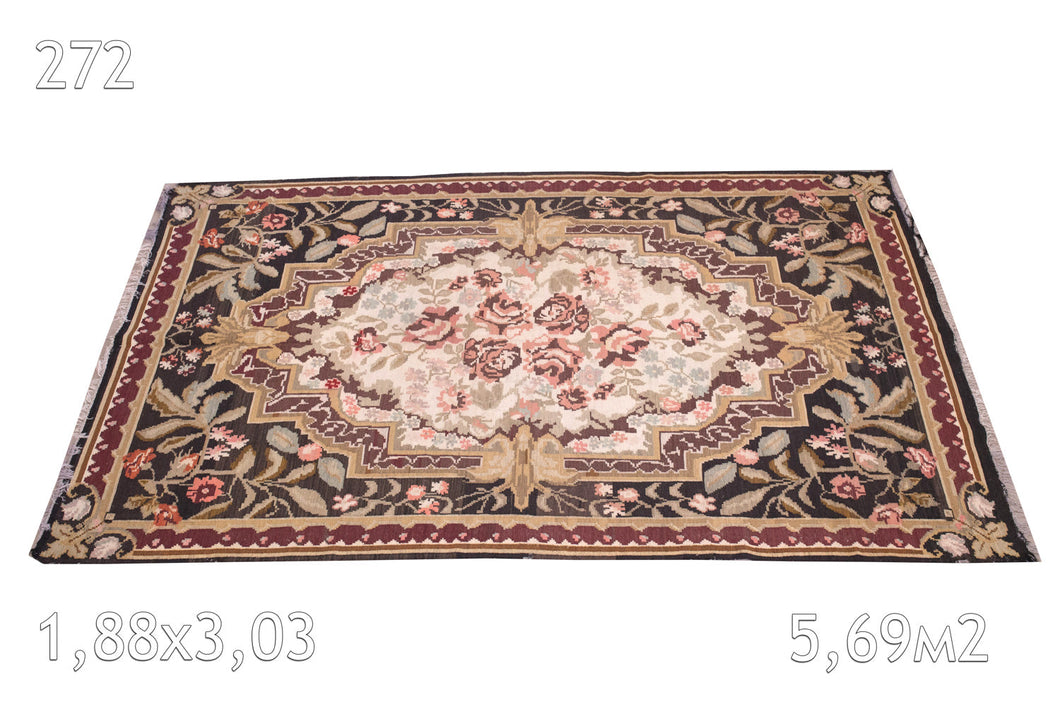 Tapis De Moldavie Laine Vintage Motif Floral