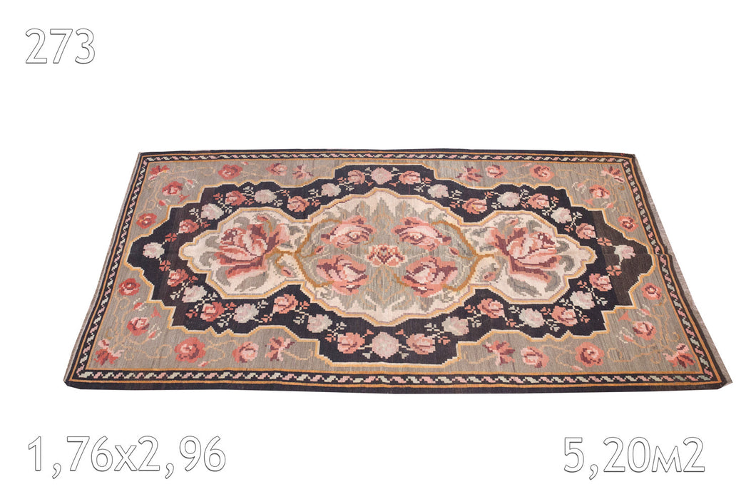 Kilim Moldave Laine Bouillie Vintage Motif Floral