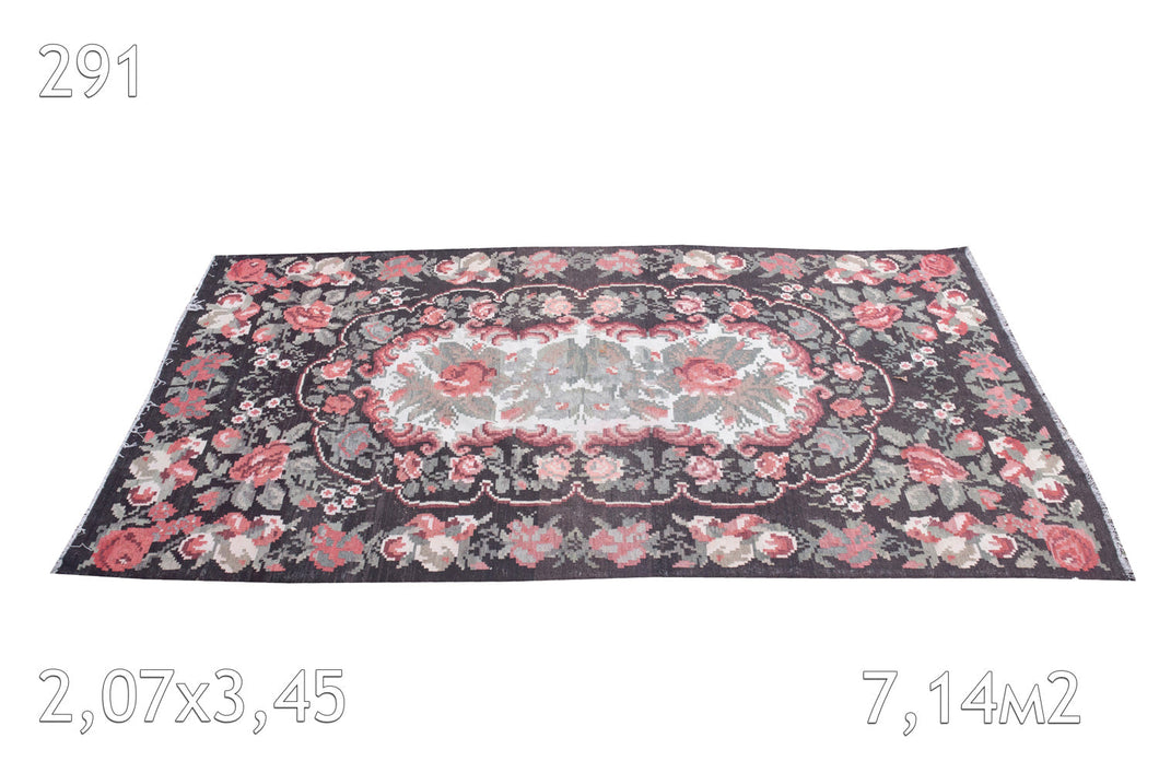 Tapis kilim De Moldavie Laine Bouillie Ancien Motif Floral