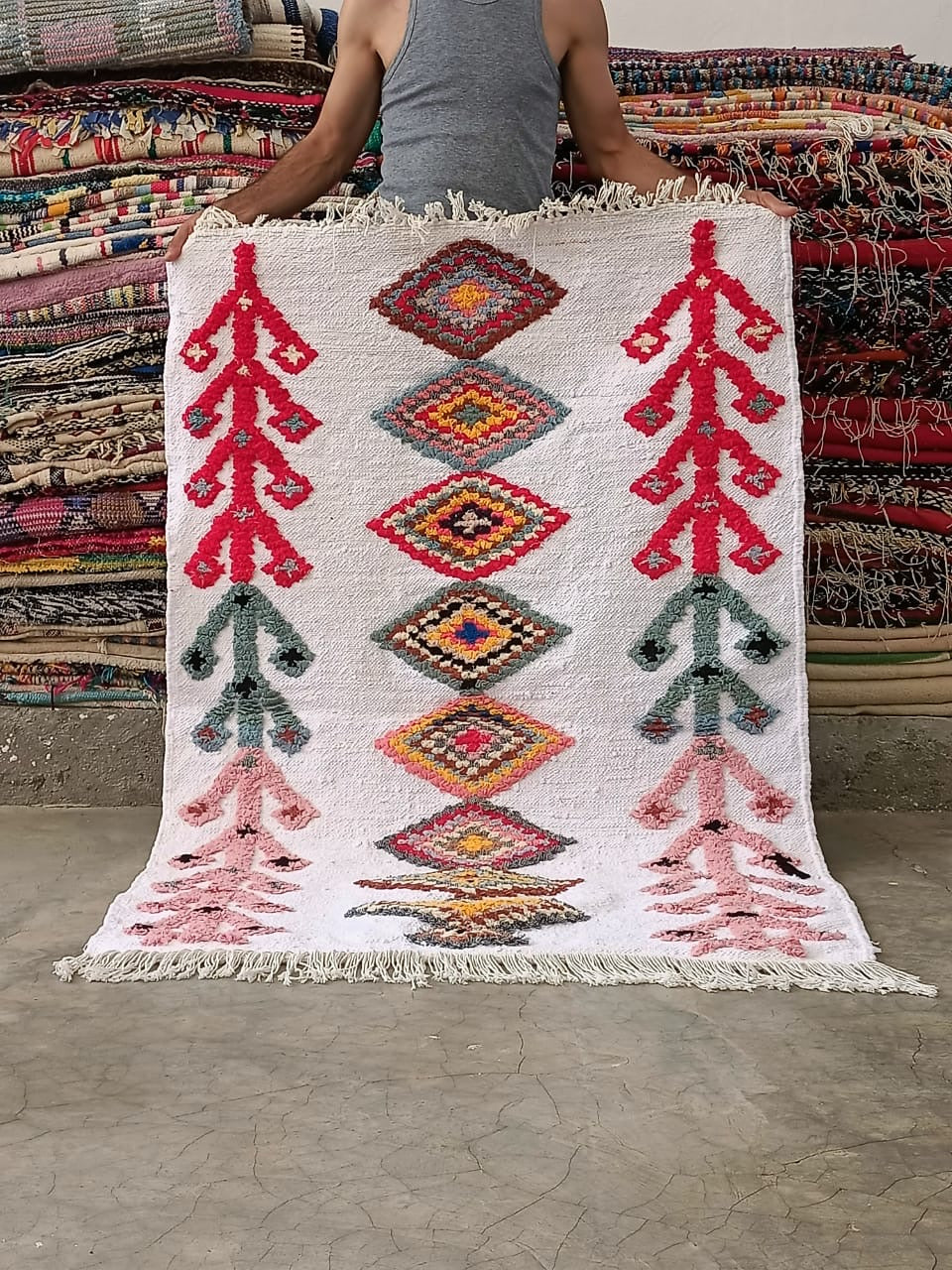 Tapis Béni Ouarain Neuf tissé sur un Kilim Neuf Ice 3