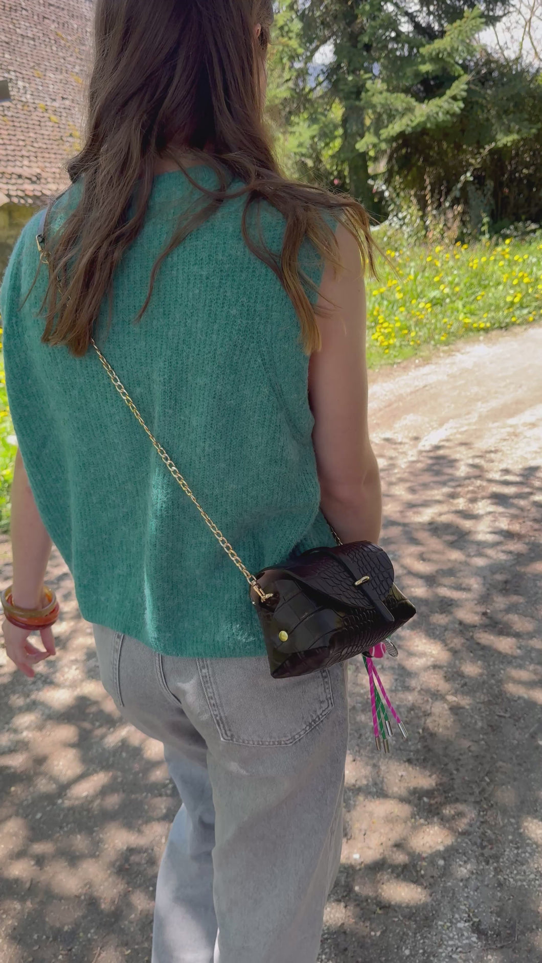 Sac Bee By Sandra En cuir version Croco Noir et Son Pimp ton Bee Vitaminé 💚