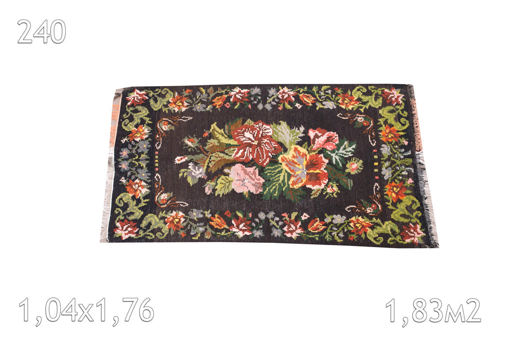 Kilim Moldave Laine Bouillie Ancien Motif Floral