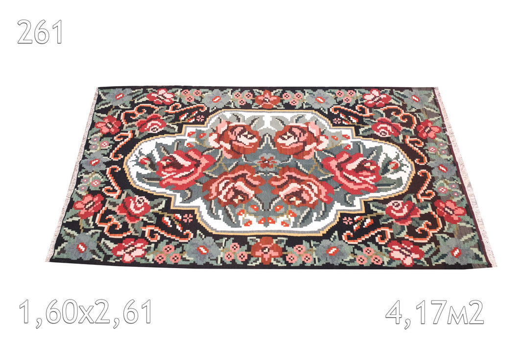 Tapis kilim Moldave Laine Bouillie Vintage Fleurs